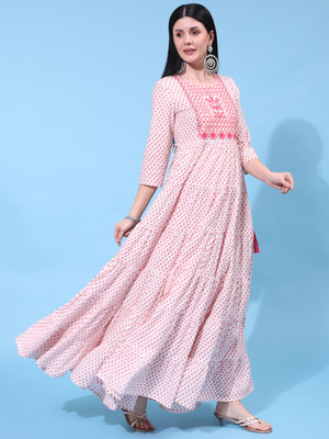Gulmohar Jaipur Women Printed Flared Kurta(White)