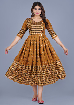 Parii Fashion Jaipur Women Printed Flared Kurta(Brown)