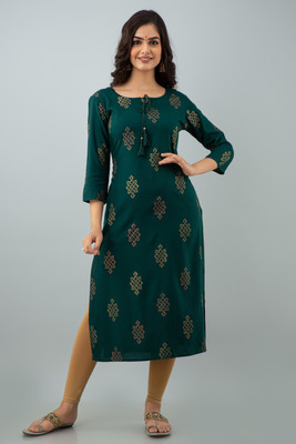 SR FAB Women Printed Straight Kurta(Green)