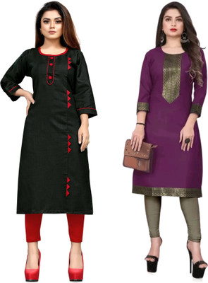 AAIKHODAL Women Applique Straight Kurta(Multicolor)