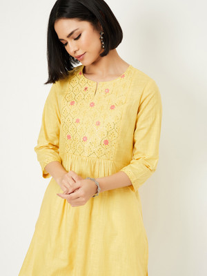 MAX Women Printed A-line Kurta(Yellow)