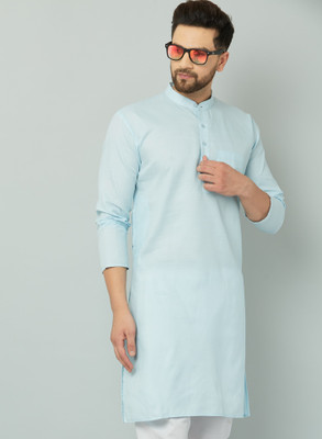 omkar Men Solid Straight Kurta(Light Blue)