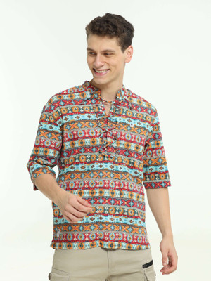 Estilocus Men Printed Straight Kurta(Orange)