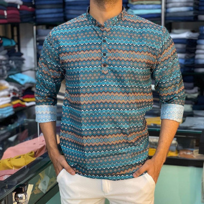 Balkrishna Creation Men Printed Straight Kurta(Blue)