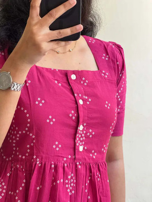 WXC Women Fit and Flare Pink Midi/Calf Length Dress