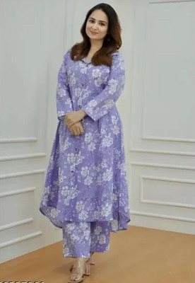 SANTPRERANA Women Floral Print A-line Kurta(Purple)