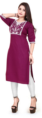 RIDDHI COLLECTION MALL Women Embroidered A-line Kurta(Purple)