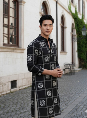 RIGO Men Embroidered Ethnic Dress Kurta(Black)