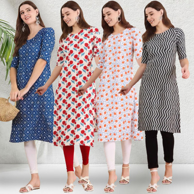 1 Stop Fashion Women Printed A-line Kurta(Multicolor)