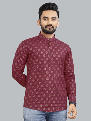 Divastri Men Printed Straight Kurta(Red)
