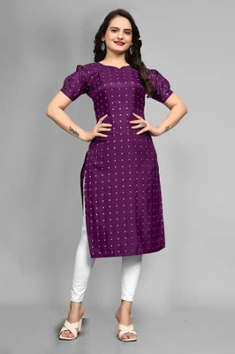 PAVAISHNA FASHION Women Polka Print Straight Kurta(Purple)