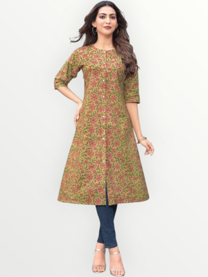 ABHI FAB Women Printed Straight Kurta(Beige)