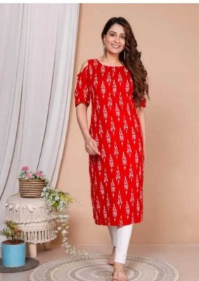 Wisdom creation Women Printed Straight Kurta(Red)