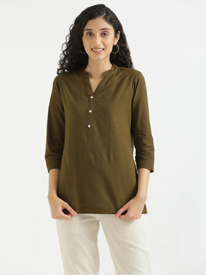 VASANT APPAREL Women Solid Straight Kurta(Green)