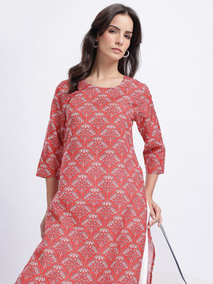 Anouk Rustic Women Floral Print Straight Kurta(Red)