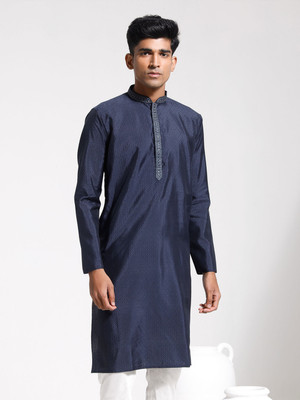 VASTRAMAY Men Self Design, Woven Design, Embroidered Straight Kurta(Blue)