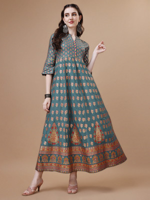 berrylicious Women Embroidered Anarkali Kurta(Green)