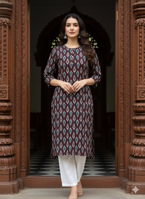 Saka Designs Women Printed Straight Kurta(Brown)