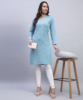 DUCOHIVE Women Self Design Straight Kurta(Light Blue)