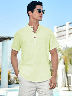 HouseOfCommon Men Solid Straight Kurta(Green)