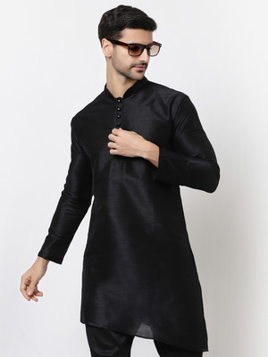 UNIQLOOT Men Embroidered Straight Kurta(Black)