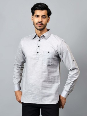 FireFish Men Solid A-line Kurta(Grey)