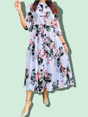 mk creation Women Floral Print Anarkali Kurta(Multicolor)