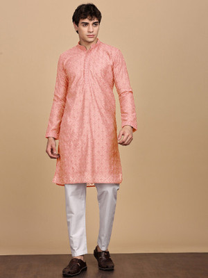 ANOUK Men Embroidered Straight Kurta(Pink)