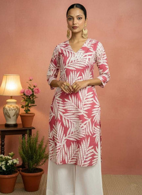Priti Collection Women Printed A-line Kurta(Pink)