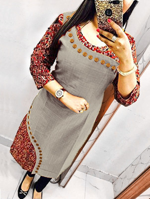 YOVA STYLE Women Floral Print Straight Kurta(Grey)