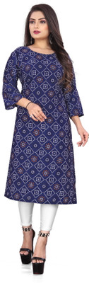 BR OUTF Women Printed A-line Kurta(Blue)