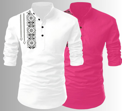 Kavyangle Creation Men Printed Straight Kurta(White, Multicolor)