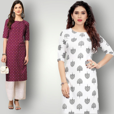 HouseOfCommon Women Self Design, Printed Straight Kurta(Multicolor)