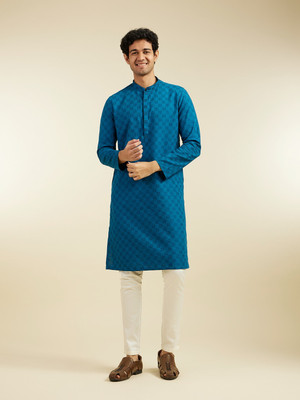 DIWAS by Manyavar Men Self Design Straight Kurta(Blue)
