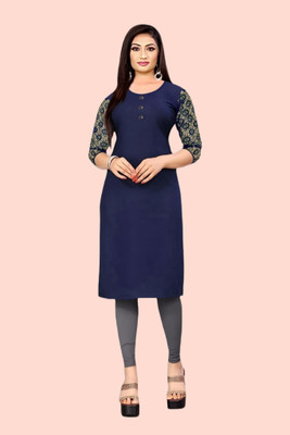 Coft Women Solid Straight Kurta(Dark Blue)