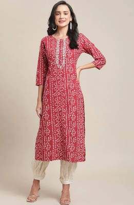 shri ramji brothers Women Embroidered A-line Kurta(Red, White)