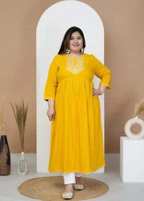 Ananya Fashion Women Embroidered Flared Kurta(Yellow)