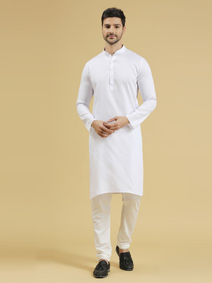 Rajubhai Hargovindas Men Self Design Straight Kurta(White)