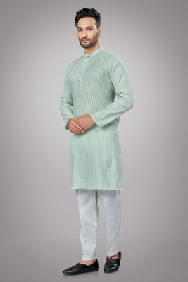 JUGG JUGG JEEYO Men Striped Straight Kurta(Green)