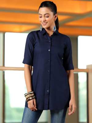 LIBAS Women Solid A-line Kurta(Blue)