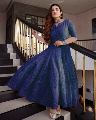 ZAZADIYA ENTERPRISE Women Printed Anarkali Kurta(Blue)