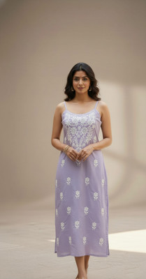 PehnaVastra Fabriks Women Embroidered, Chikan Embroidery Straight Kurta(Purple)