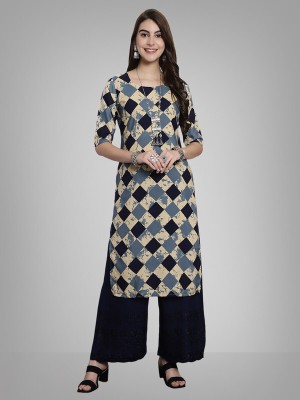 EthnicBasket Women Printed A-line Kurta(Black, Beige, Blue)