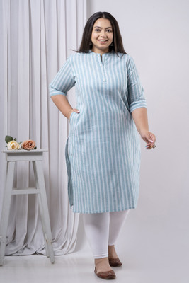 Rooplaxmi Creation Women Self Design Straight Kurta(Light Blue, White)