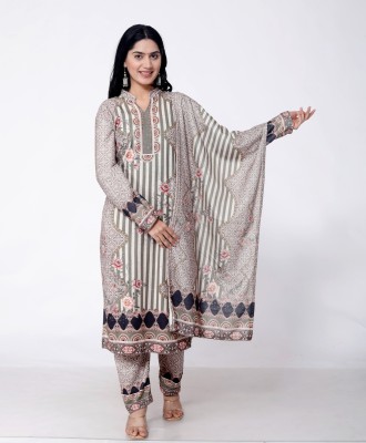 KELINGSTER Women Printed A-line Kurta(Grey)