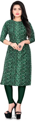 KASASKA Women Printed Straight Kurta(Green)