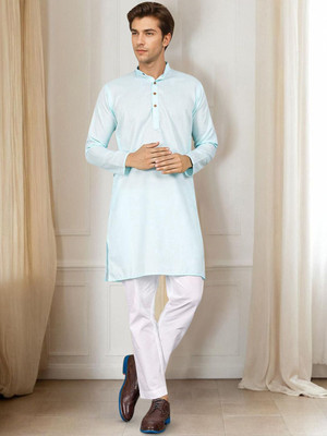 ANOUK Men Solid Straight Kurta(Light Blue)