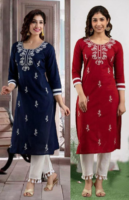 SISTO Women Chikan Embroidery A-line Kurta(Multicolor)