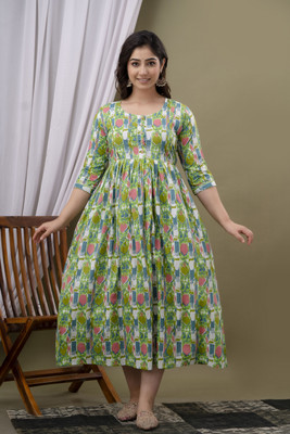 PARSHITA COUTURE Women Printed A-line Kurta(Green)