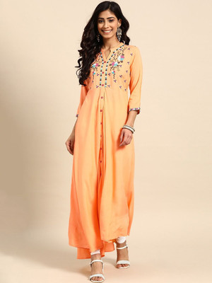 all about you Women Printed A-line Kurta(Pink)